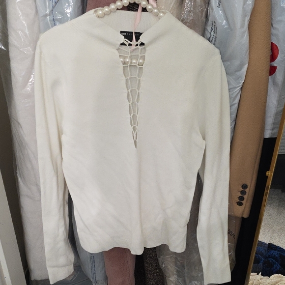 ASOS White Cut Out Mandarin Collar Blouse - Picture 1 of 3